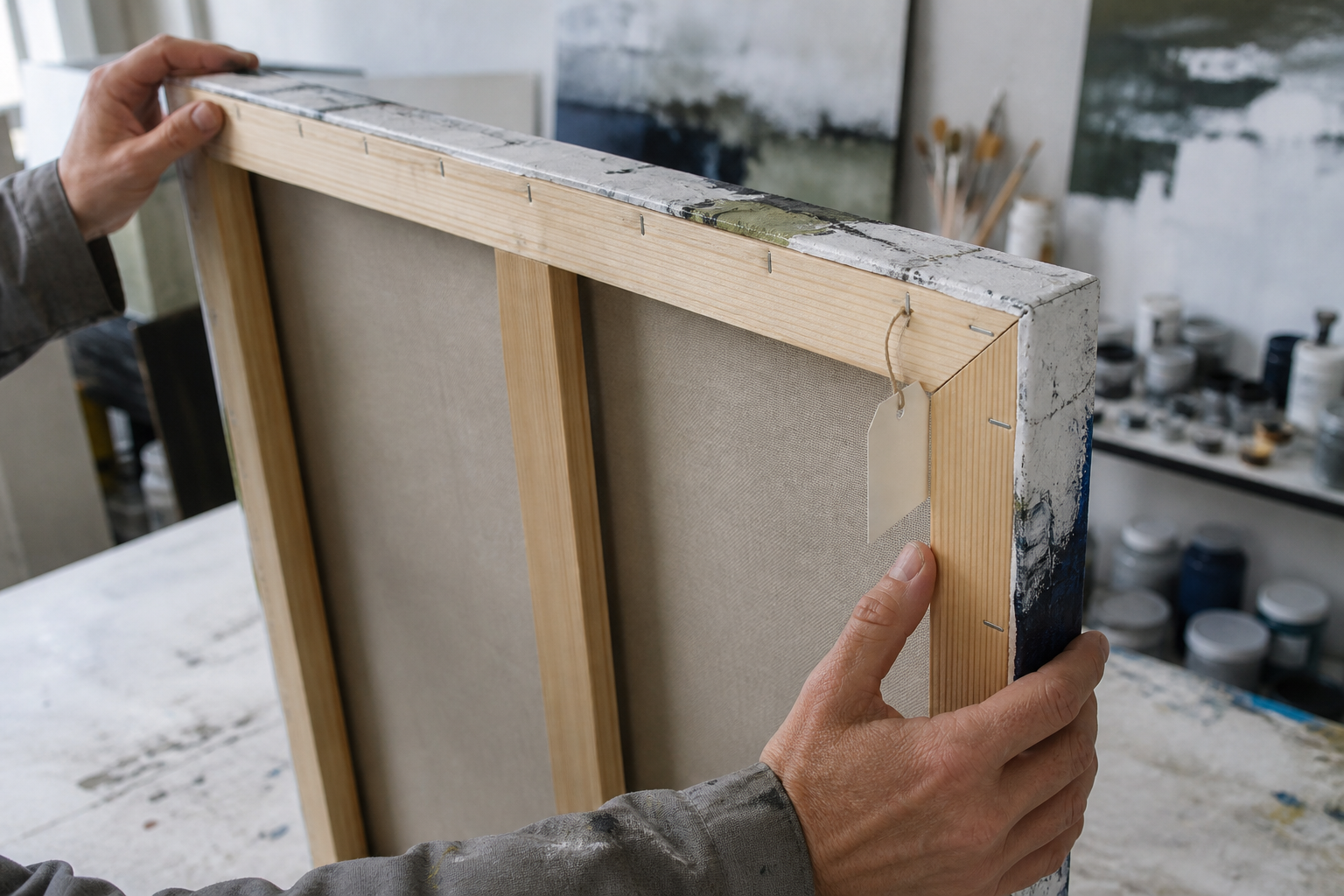 The back, stretcher bars and painted edge of a finished MioGallery canvas