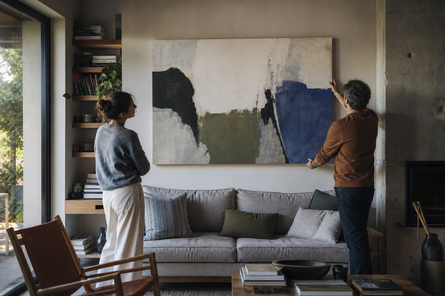 A hand-painted MioGallery artwork in a contemporary interior