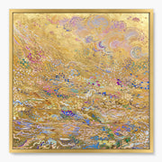 Flowing Golden Abstraction with Blue and Lilac #AEA020