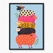 Patterned Stacked Sheep on Blue #BP128