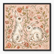 Two White Rabbits among Pink Roses #BP135