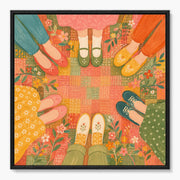 Circle of Patterned Shoes on a Warm Floral Rug #BP145