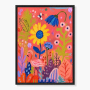 Playful Flowers and Flamingo on Coral #CA196