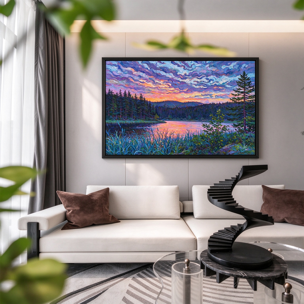 Sunset Lake Landscape Painting #M801 - image 5
