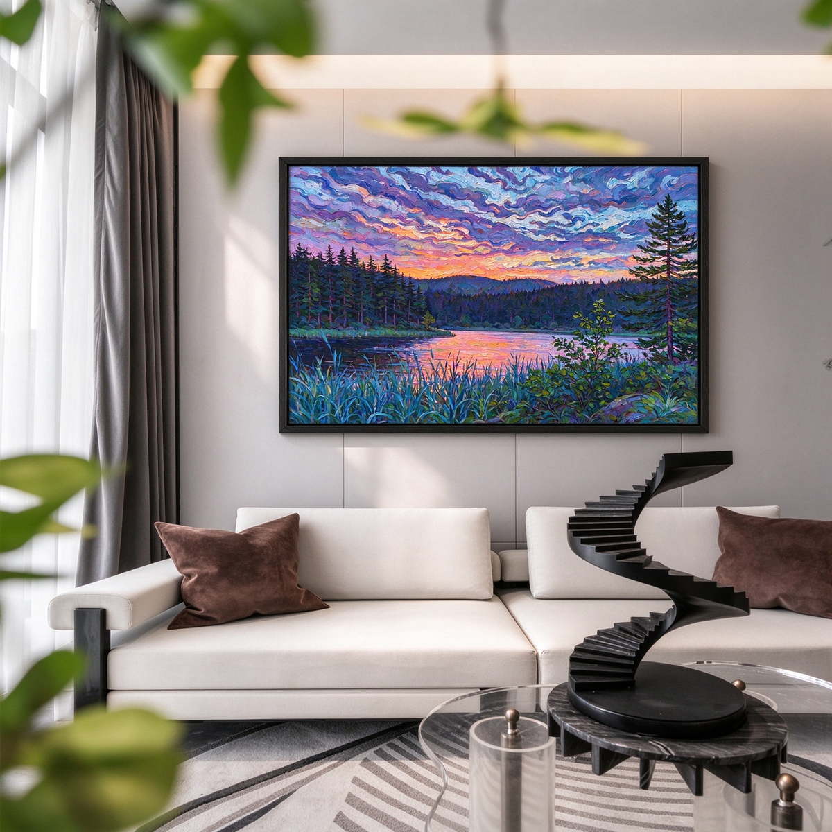 Sunset Lake Landscape Painting #M801 - image 5