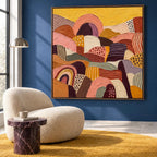 M868 artwork in a blue living room