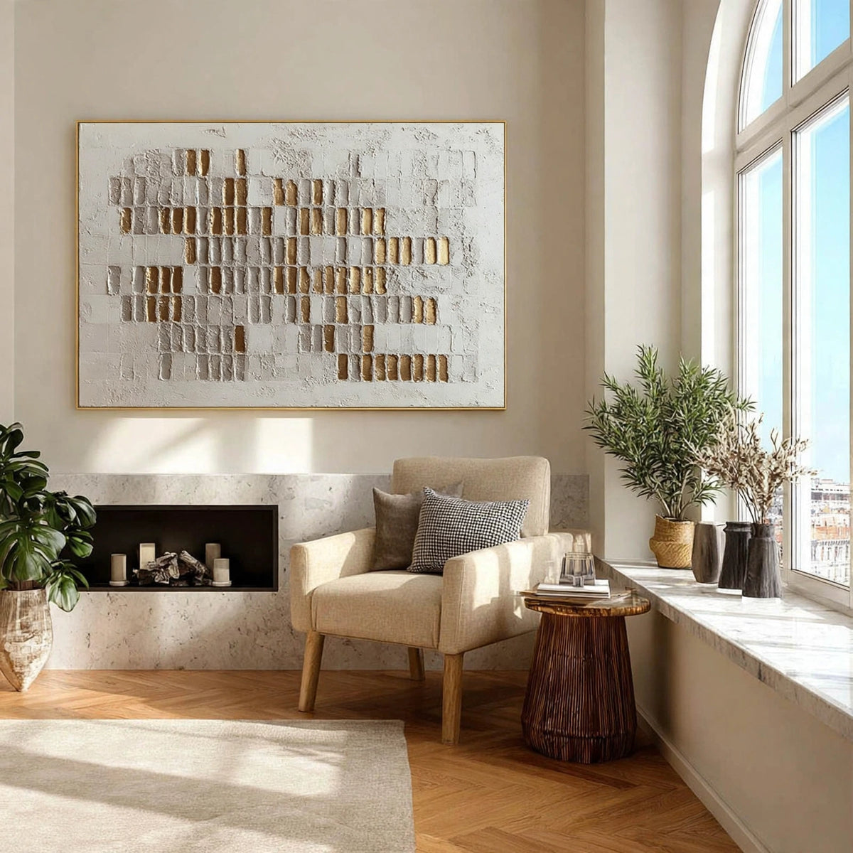 Golden Mosaic Textured Abstract Painting #M903