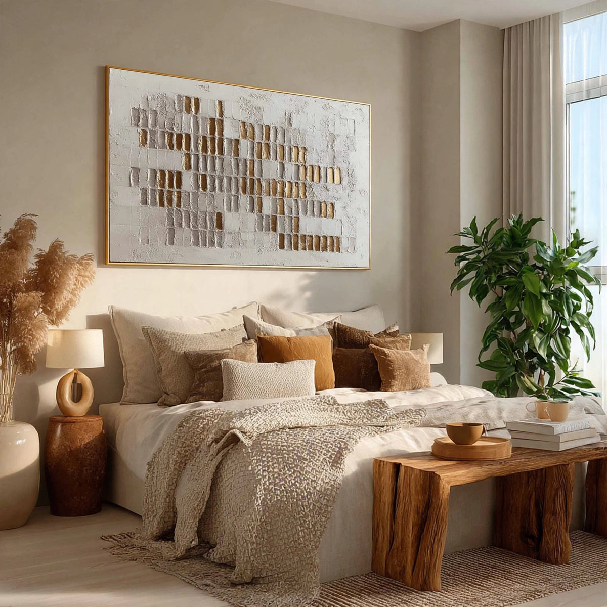 Golden Mosaic Textured Abstract Painting #M903