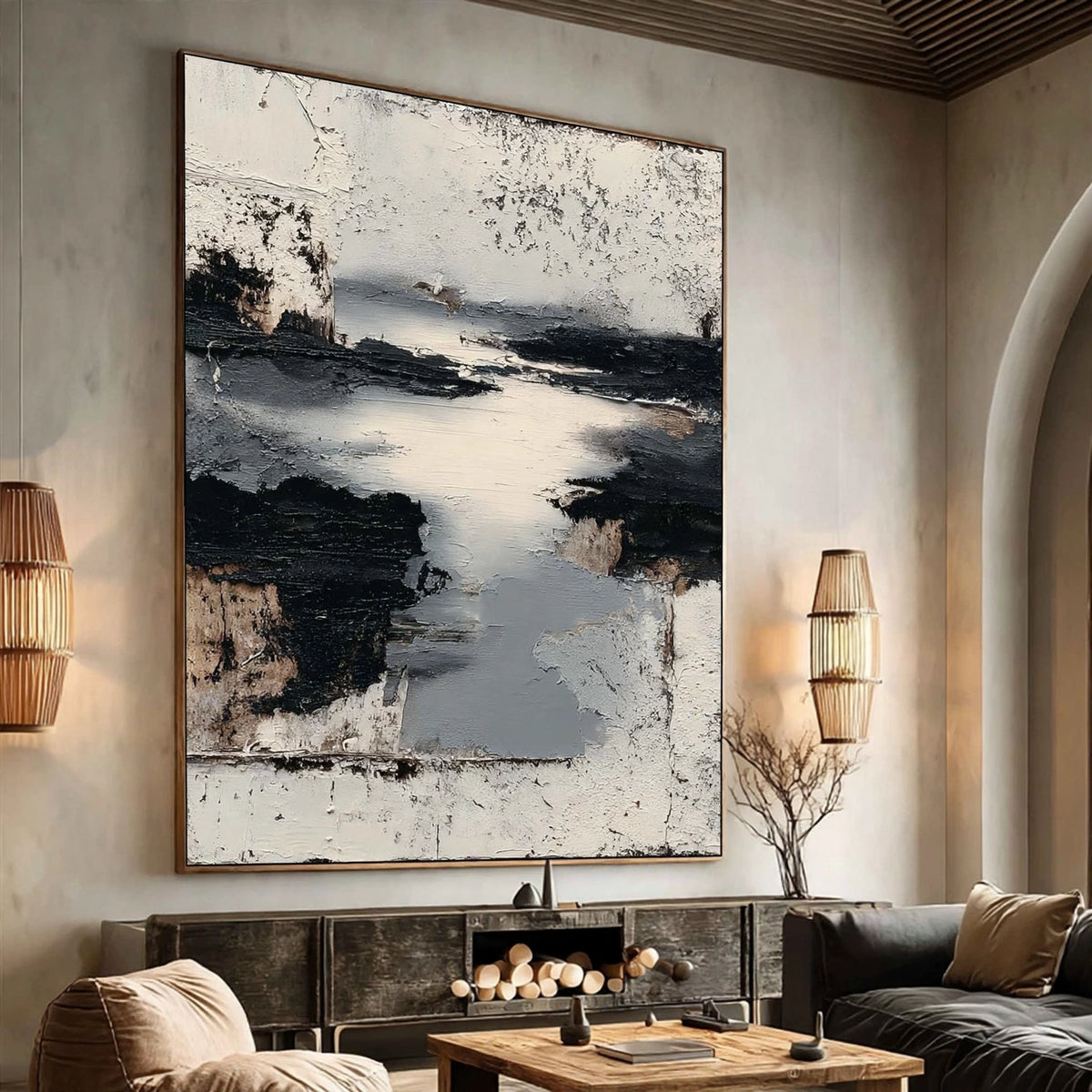 Monochrome Tide Textured Abstract Painting #M911