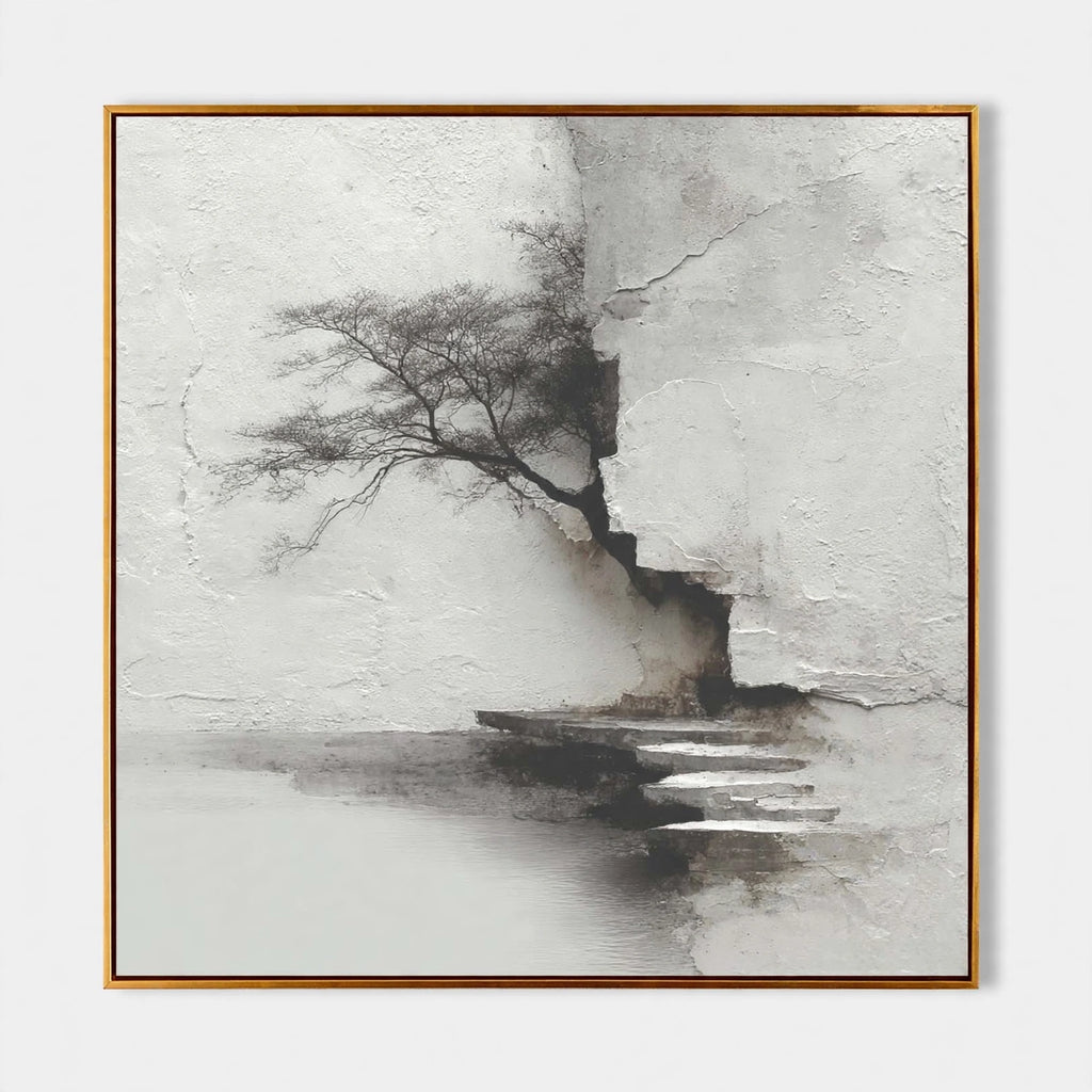 Misty Cliff Pine Textured Landscape Painting #M912