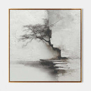 Misty Cliff Pine Textured Landscape Painting #M912