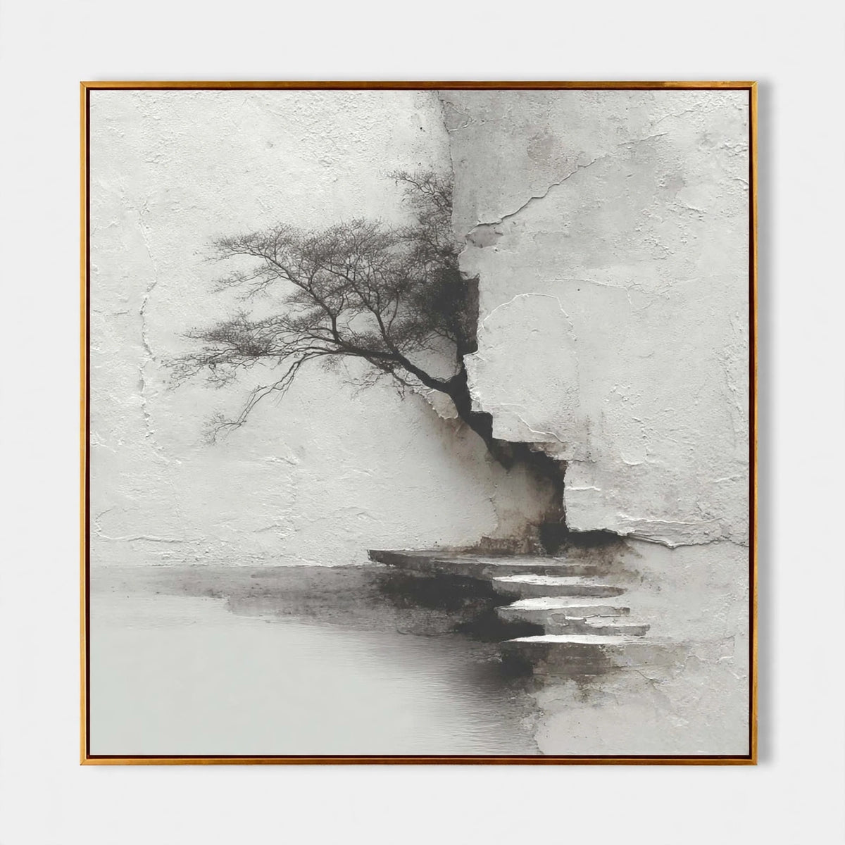 Misty Cliff Pine Textured Landscape Painting #M912