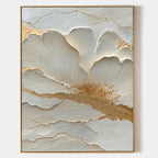 Ivory Gold Bloom Plaster Relief Painting #M915