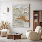 Ivory Gold Bloom Plaster Relief Painting #M915
