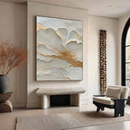 Ivory Gold Bloom Plaster Relief Painting #M915