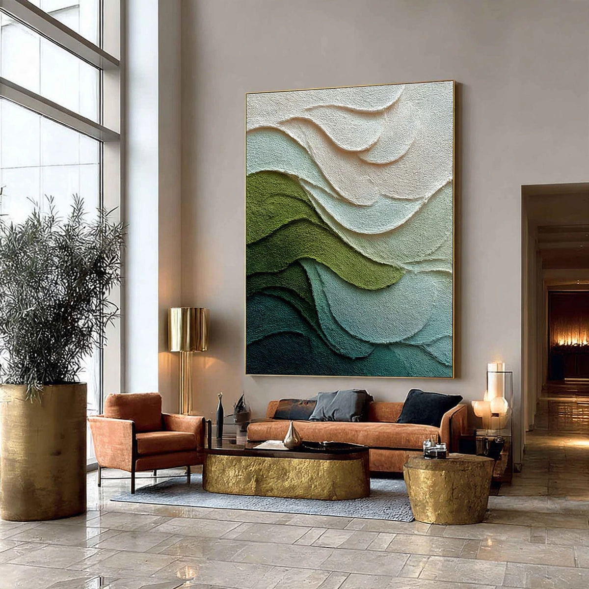 Verdant Waves Textured Abstract Painting #M916