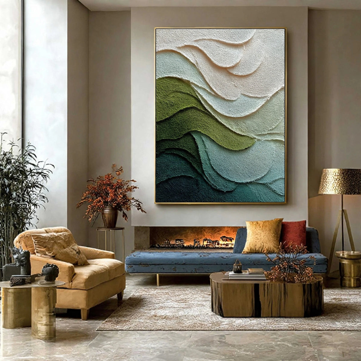 Verdant Waves Textured Abstract Painting #M916