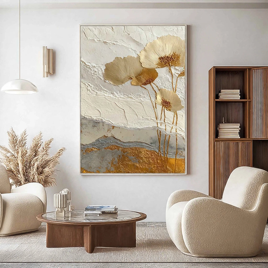 Golden Blossom Plaster Relief Painting #M924