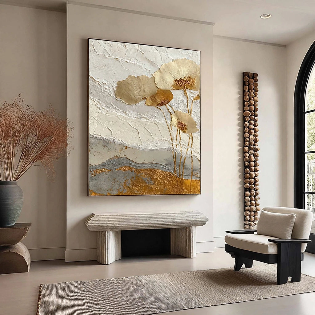 Golden Blossom Plaster Relief Painting #M924