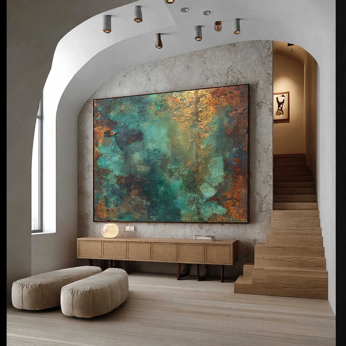 Verdigris Patina Textured Abstract Painting #M934