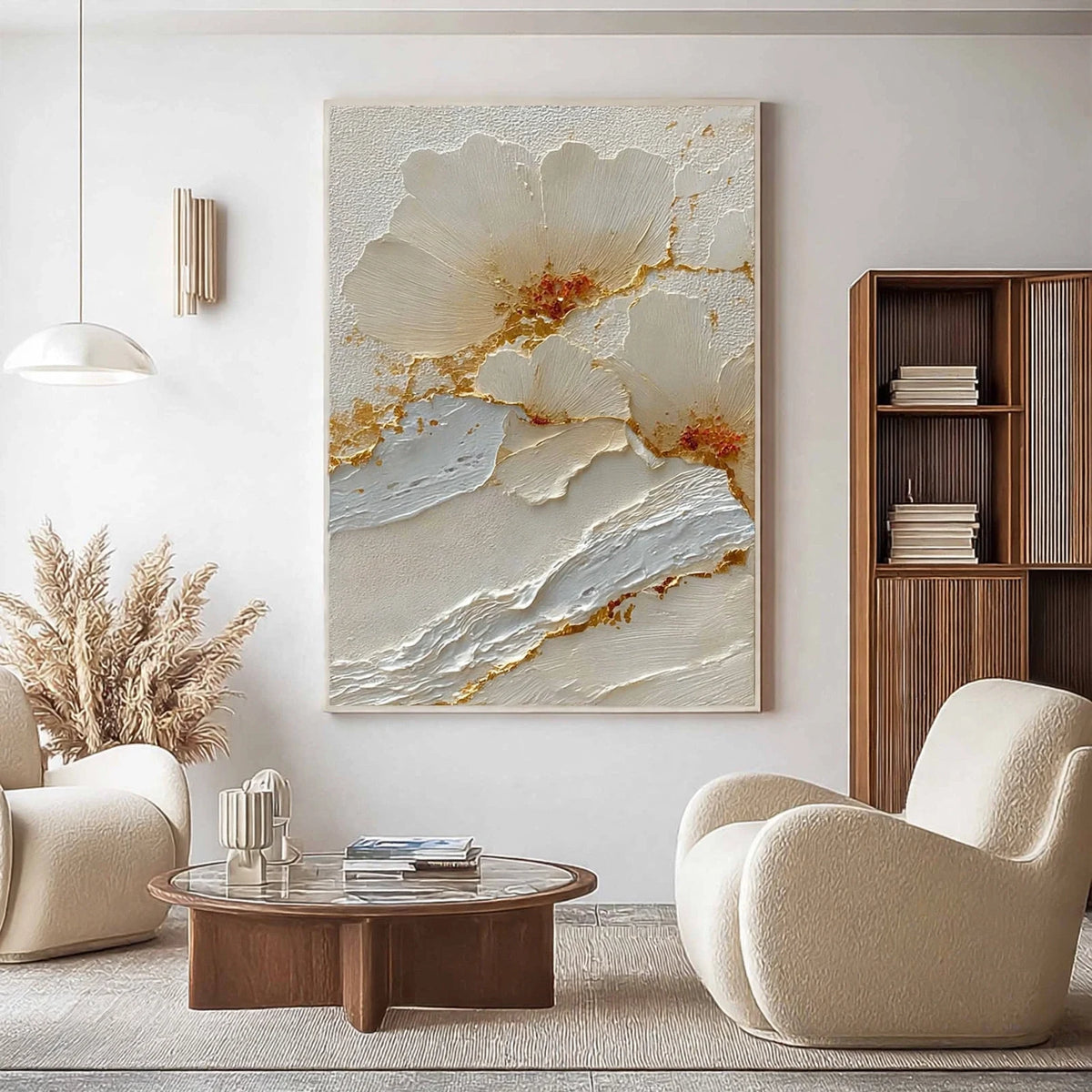 Ivory Bloom Plaster Relief Painting #M941