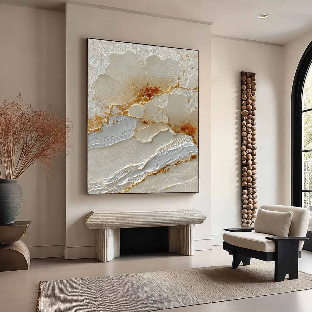 Ivory Bloom Plaster Relief Painting #M941