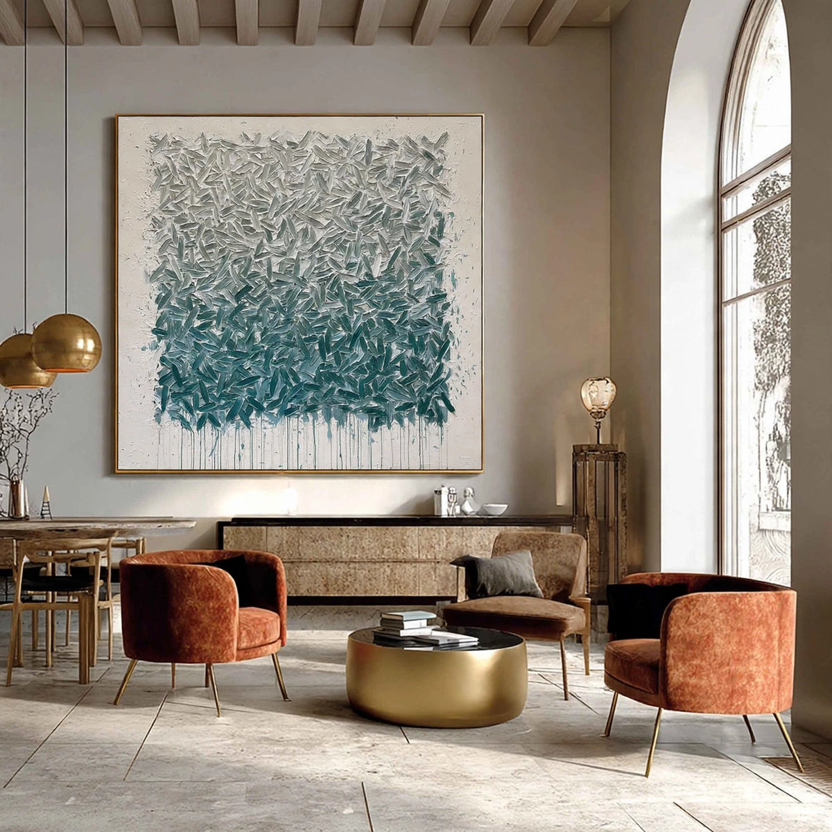 Teal Petal Textured Abstract Painting #M950