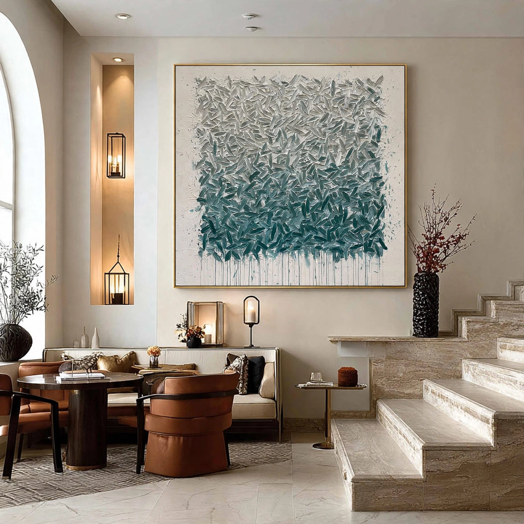 Teal Petal Textured Abstract Painting #M950