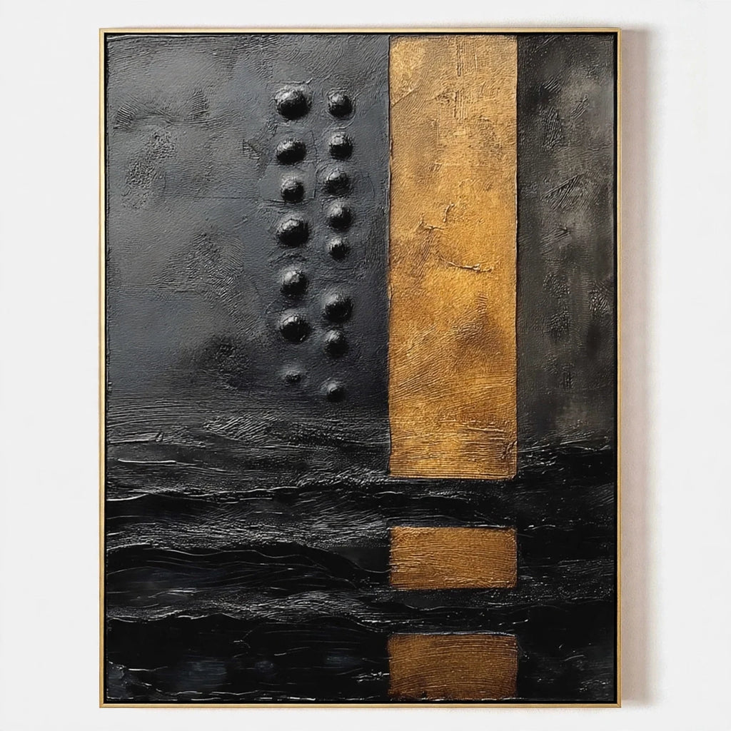 Obsidian Gold Textured Abstract Painting #M963