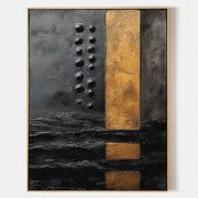 Obsidian Gold Textured Abstract Painting #M963