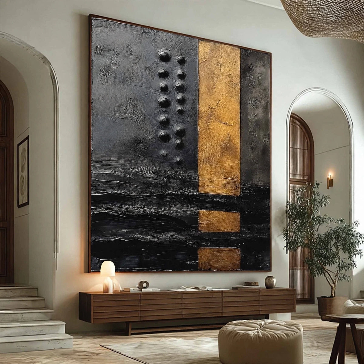 Obsidian Gold Textured Abstract Painting #M963
