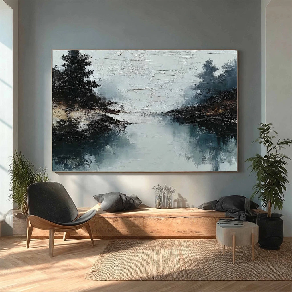 Misty Lake Textured Landscape Painting #M964