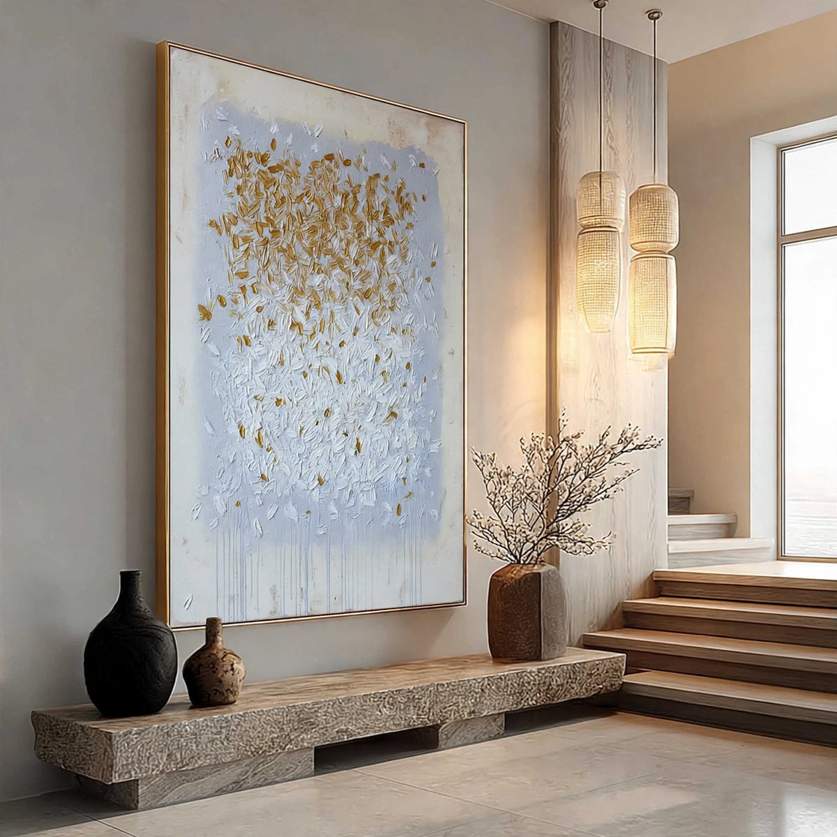 Gilded Petals Textured Abstract Painting #M969