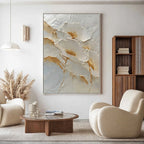 Ivory Gold Petals Plaster Relief Painting #M972