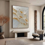 Ivory Gold Petals Plaster Relief Painting #M972