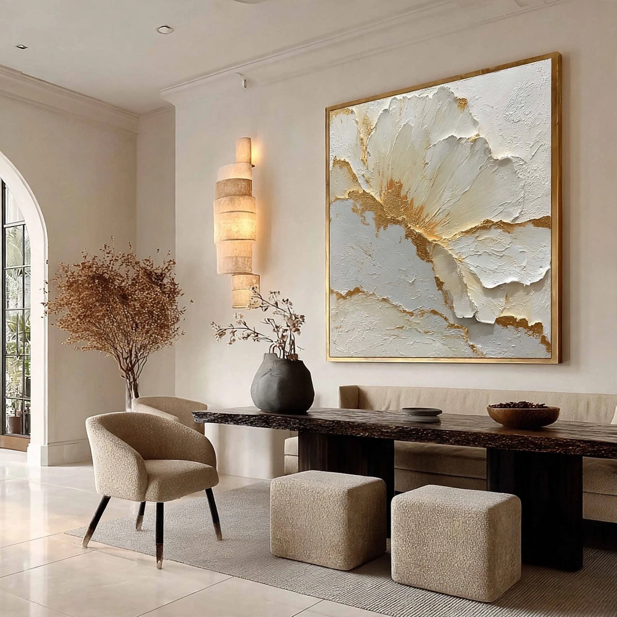 Golden Bloom Plaster Relief Painting #M973