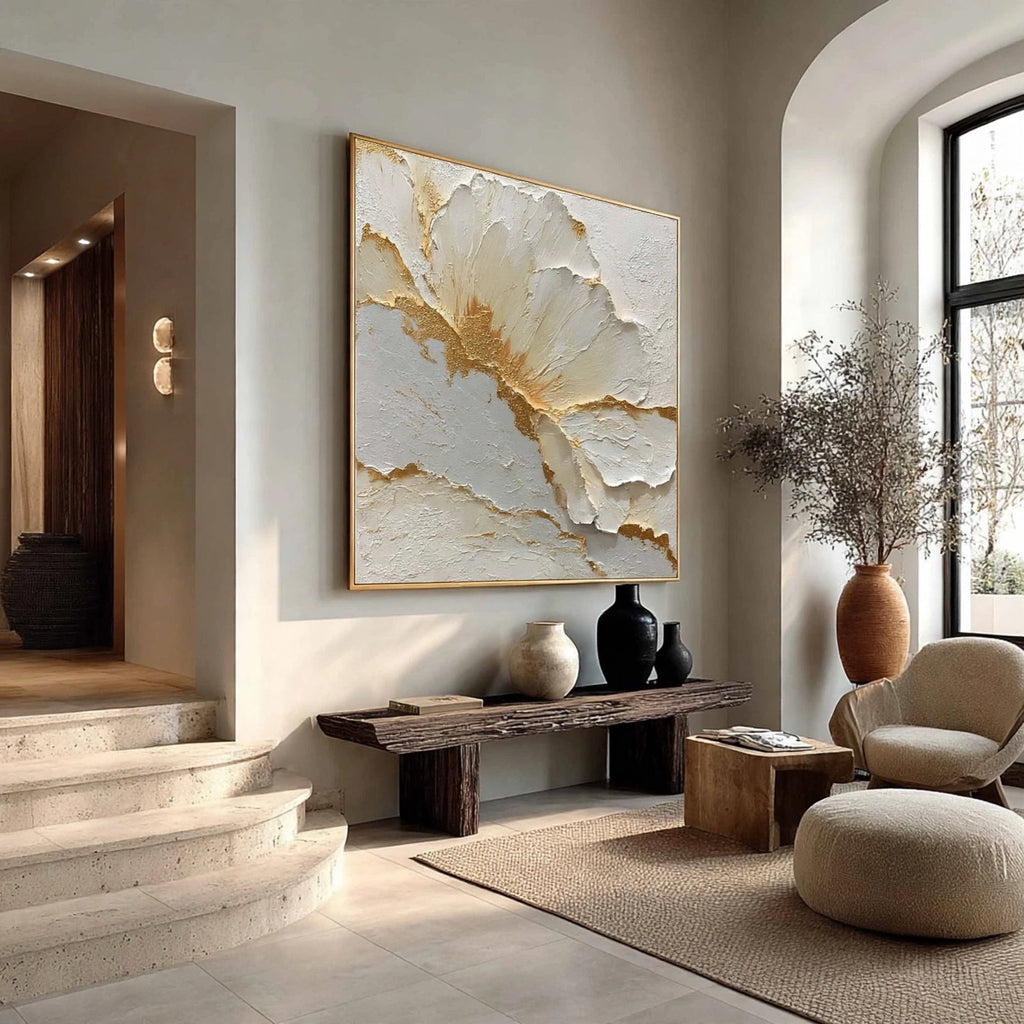 Golden Bloom Plaster Relief Painting #M973