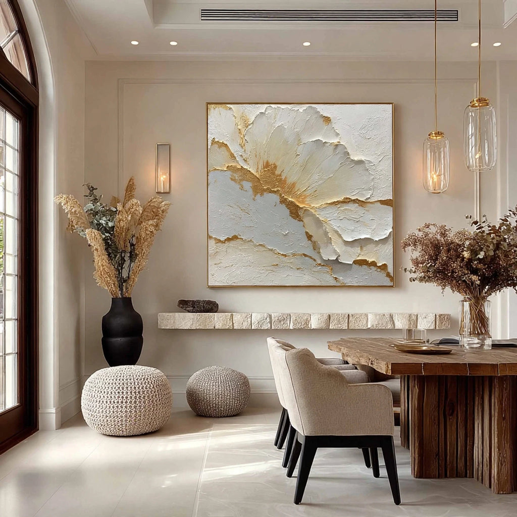 Golden Bloom Plaster Relief Painting #M973