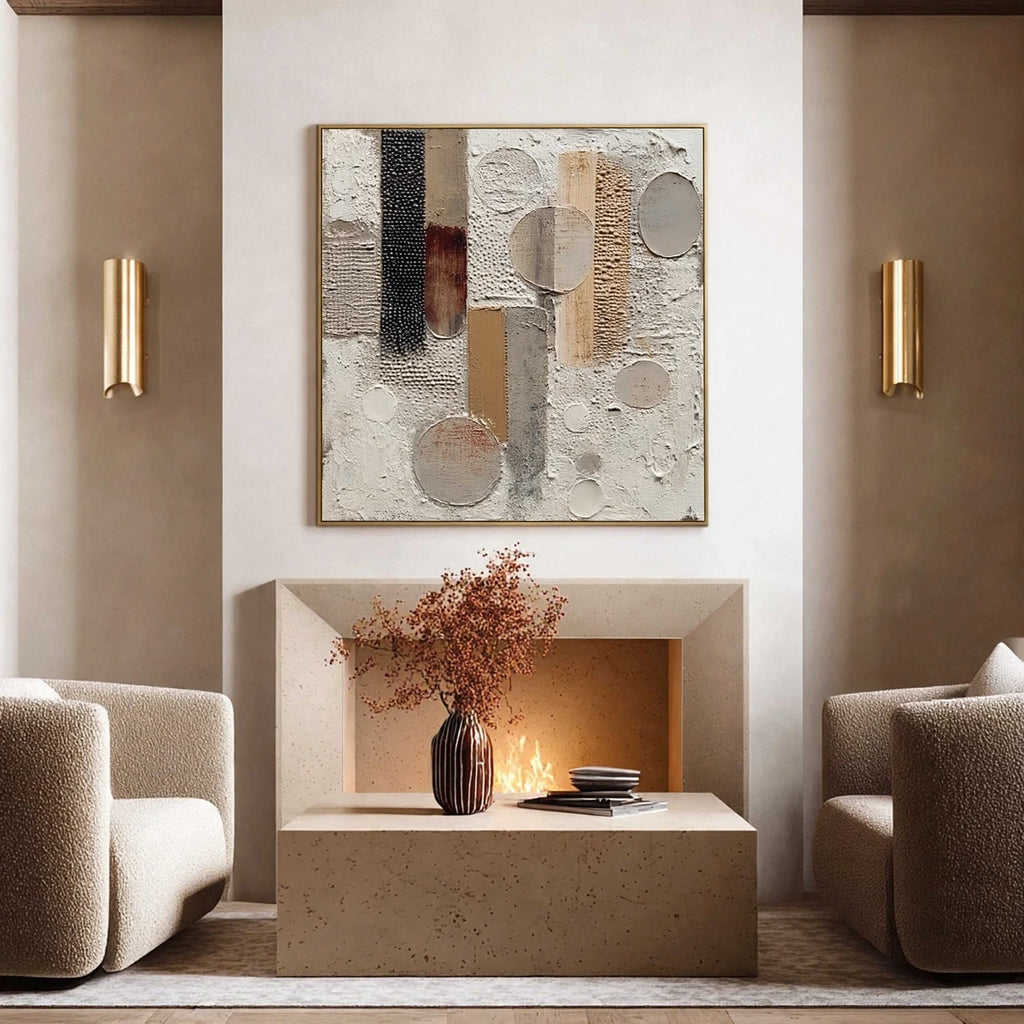 Circles and Columns Textured Abstract Painting #M974