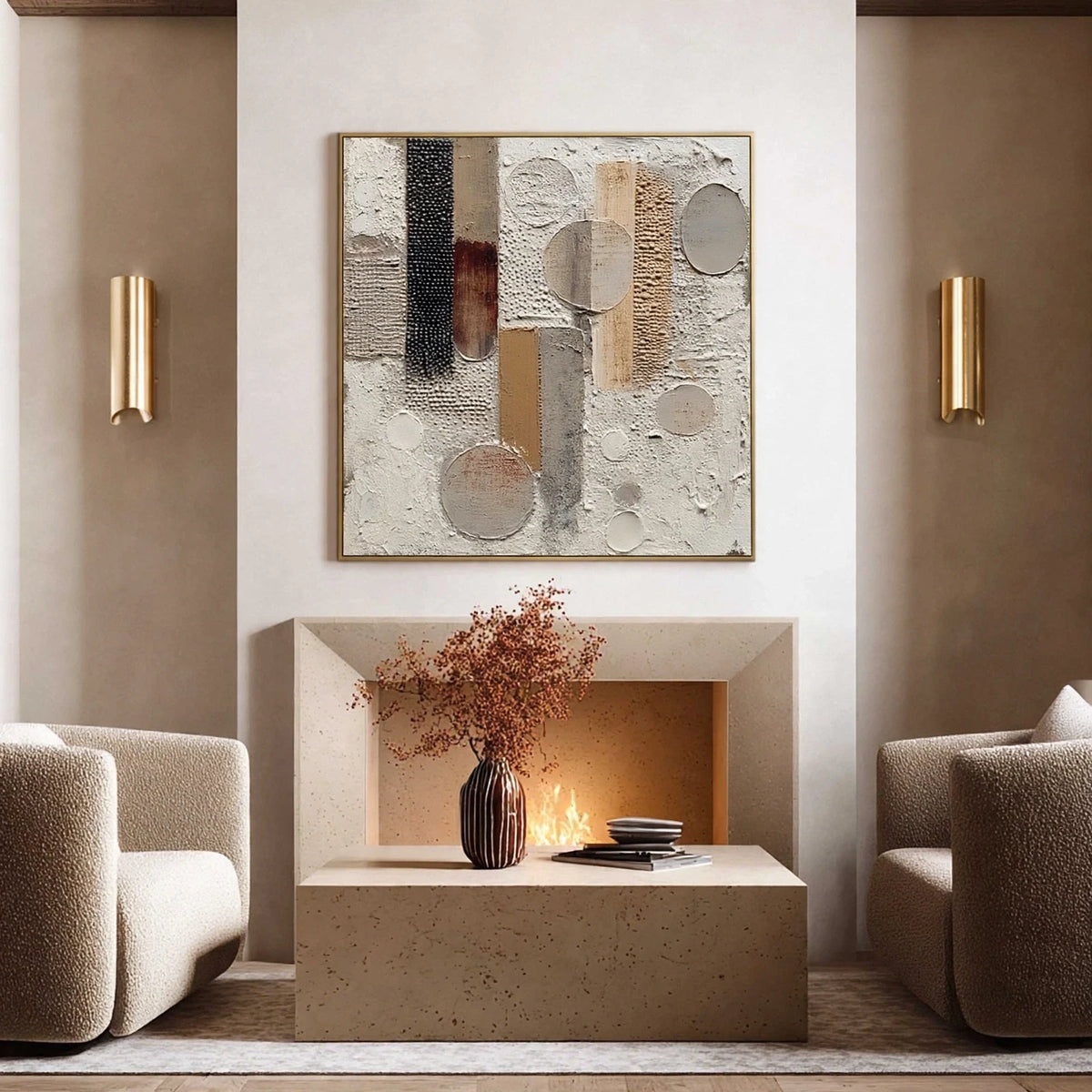 Circles and Columns Textured Abstract Painting #M974