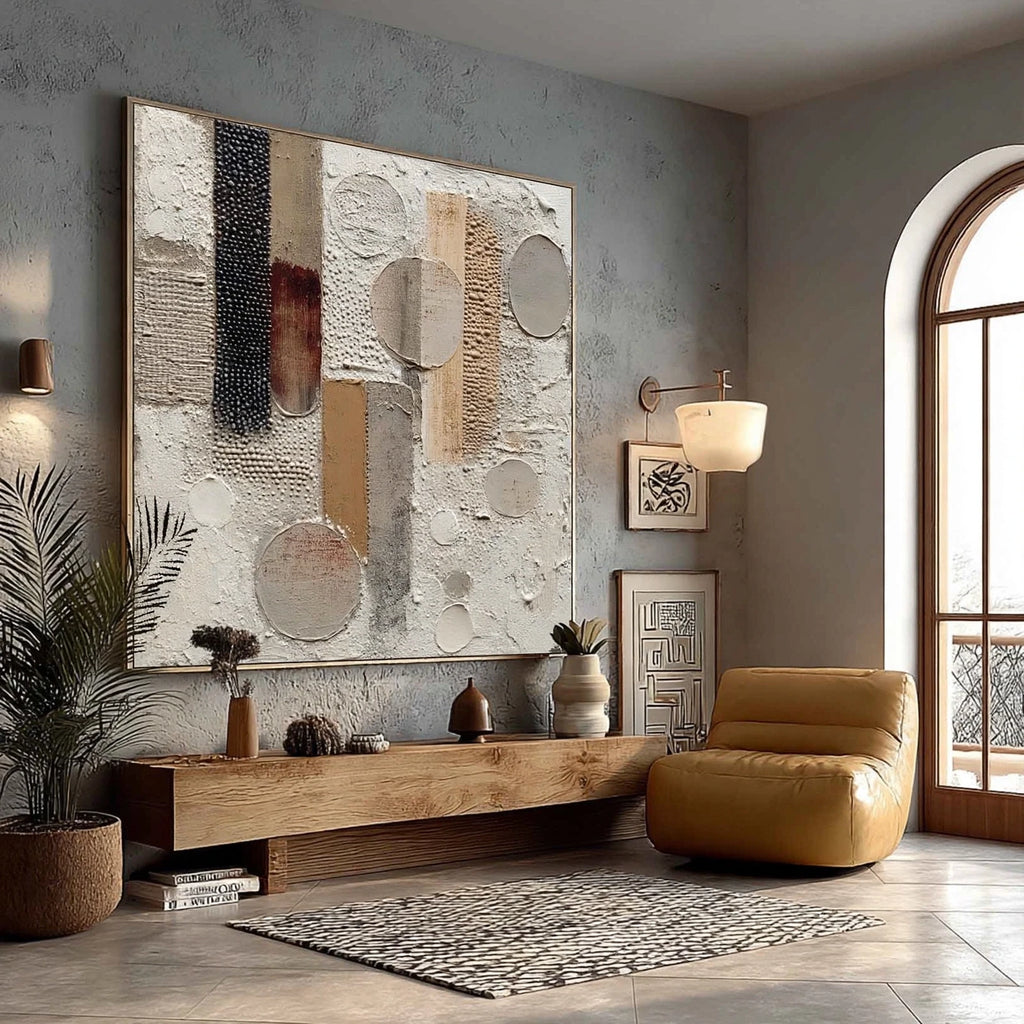 Circles and Columns Textured Abstract Painting #M974