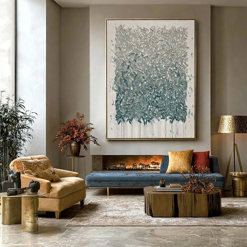 Teal Cascade Textured Abstract Painting #M975