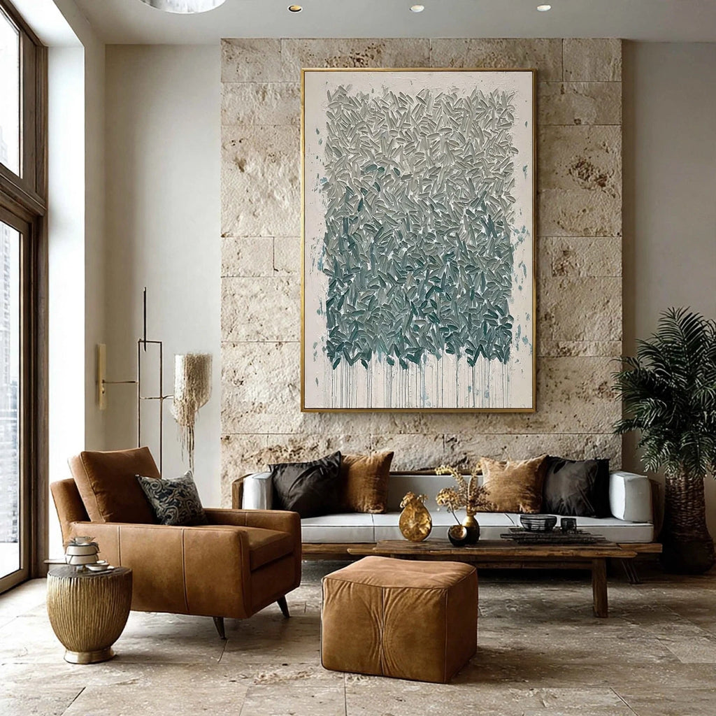 Teal Cascade Textured Abstract Painting #M975