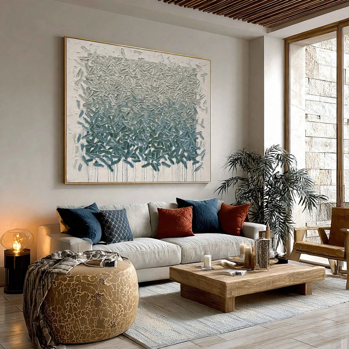 Teal Drift Textured Abstract Painting #M982