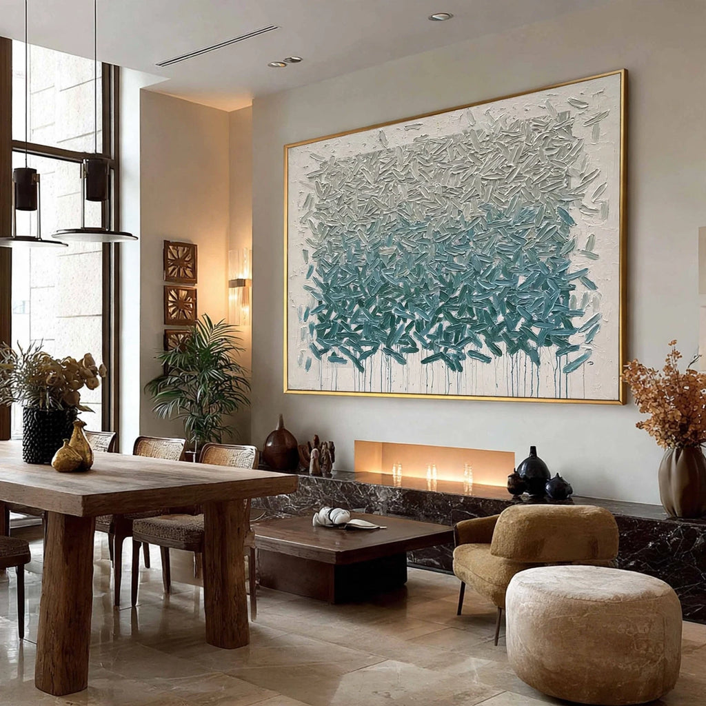 Teal Drift Textured Abstract Painting #M982