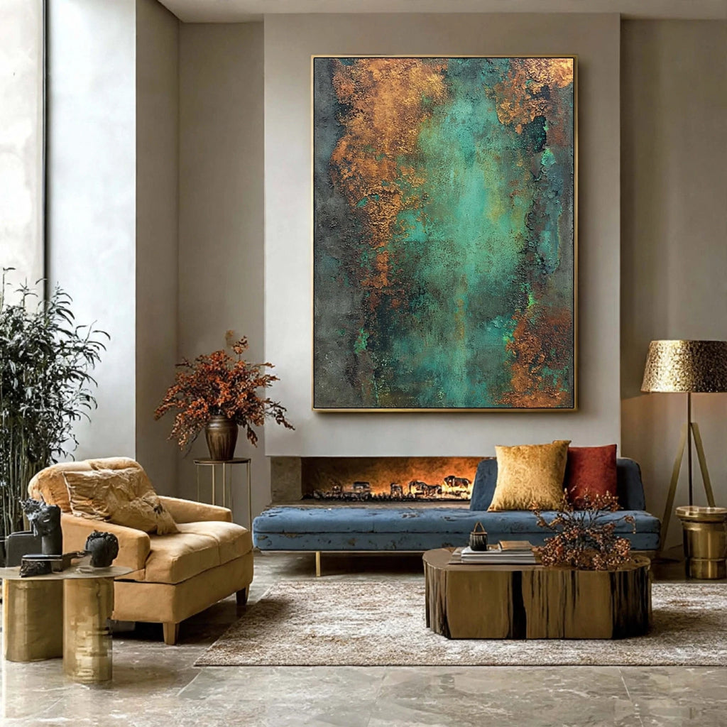 Verdigris Patina Textured Abstract Painting #M986