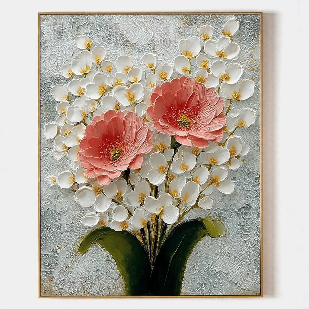 Coral Peony Plaster Relief Painting #M987