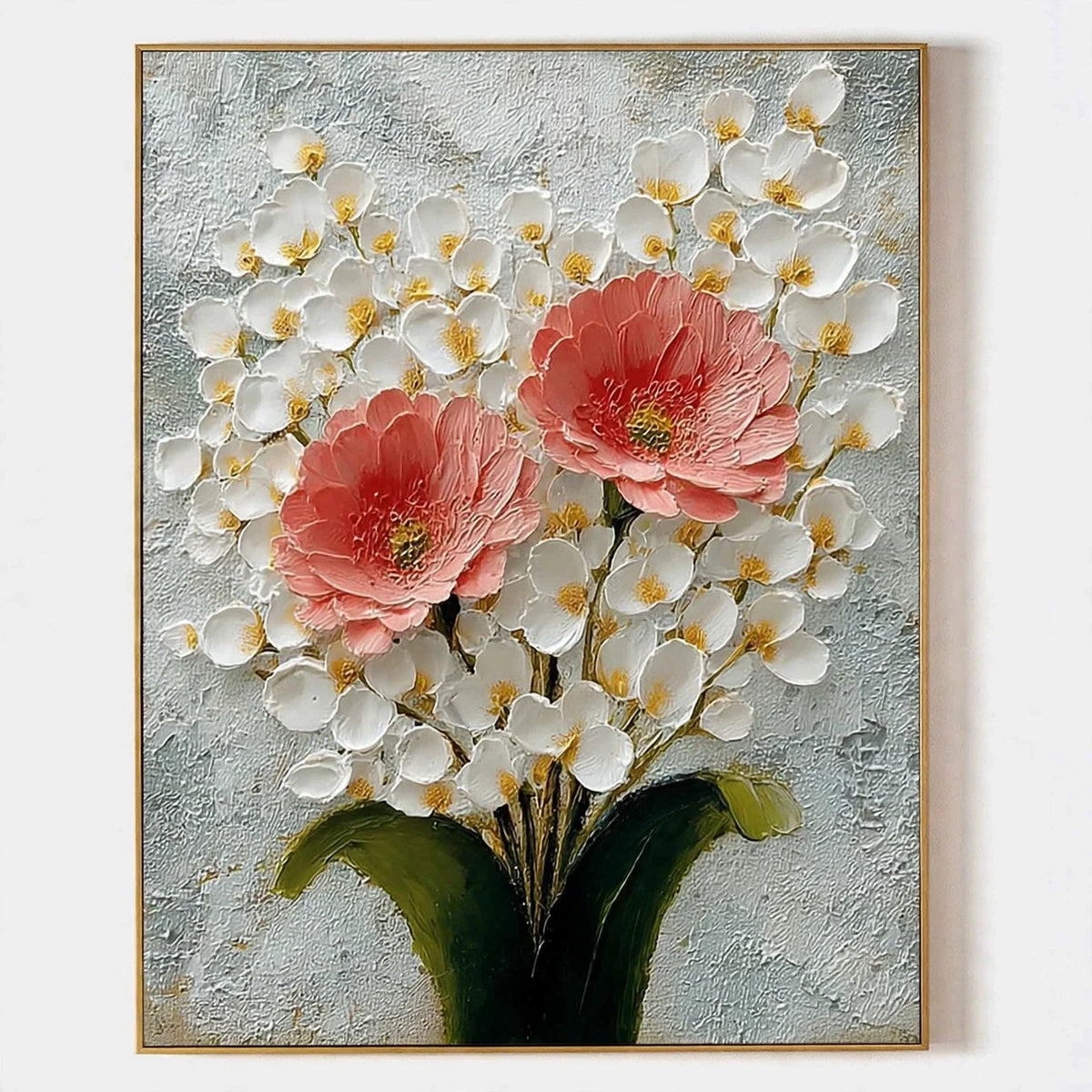 Coral Peony Plaster Relief Painting #M987