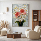 Coral Peony Plaster Relief Painting #M987
