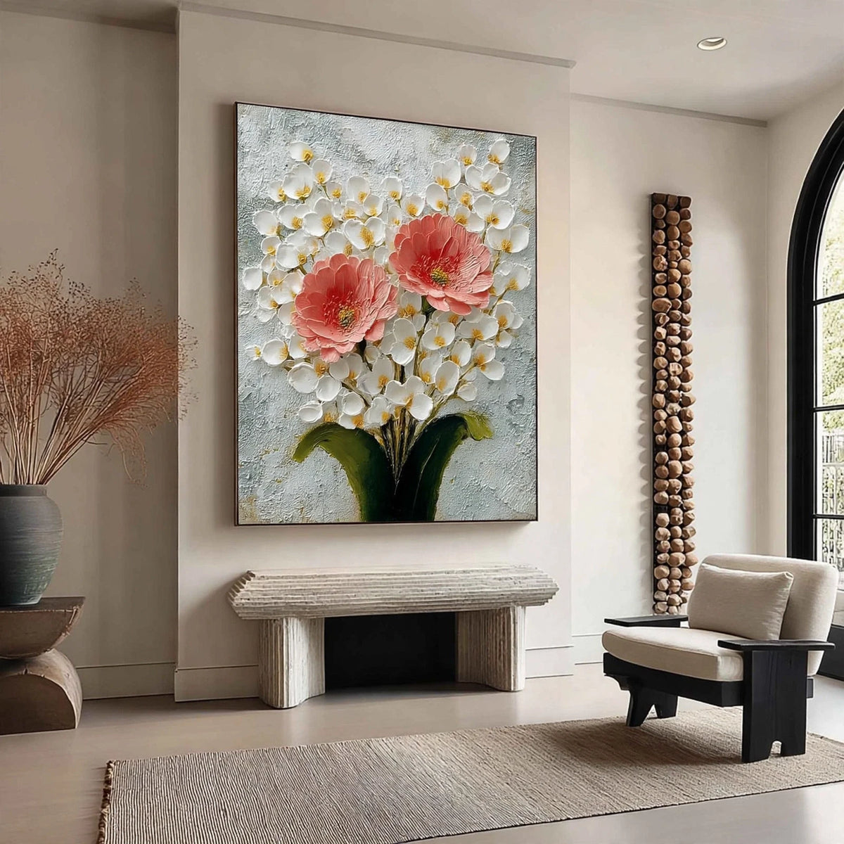 Coral Peony Plaster Relief Painting #M987
